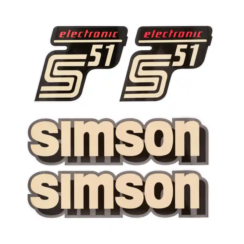 Aufkleber Satz Tank Seitendeckel beige-rot für Simson S51 electronic Neu Im Sortiment