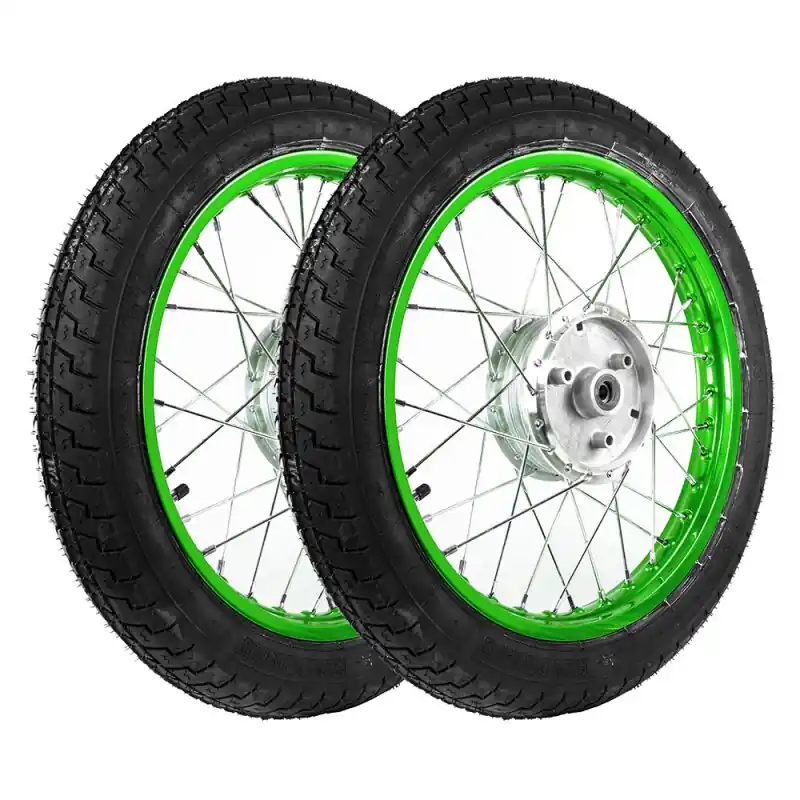Kompletträder mit Alufelge grün 2,15x16, Heidenau K43 2,75x16 für Simson S51 S50 S70 Sperber Schwalbe Star Duo Tuning Speichen Edelstahl Komplettrad Aktuell