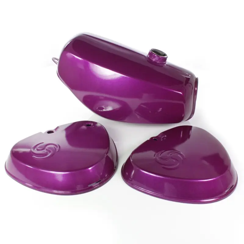 Ausverkauf Premium Lackset lila metallic Tank + Export Seitendeckel eckig für Simson S51 S50 S70 Kraftstoffbehälter violett mit Wirbel