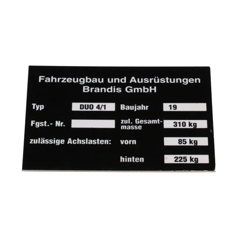 Original DDR Typenschild für Simson Duo 4-1 Plakette Rahmennummer 320kg Gratis Versand