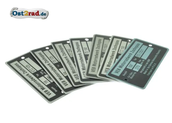 Typenschild passend für MZ Modelle einzelne Typen Schnäppchen